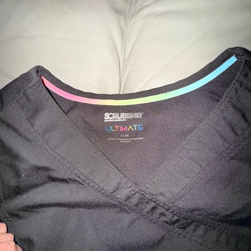 Scrubstar Black V-Neck Scrub Top with Purple Trim